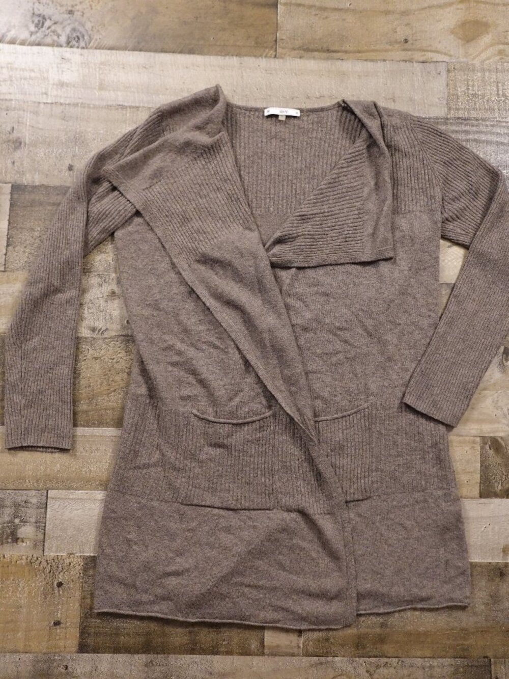 Sioni Open Front Cardigan Women's‎ Large Taupe Cashmere Blend Duster Sweater